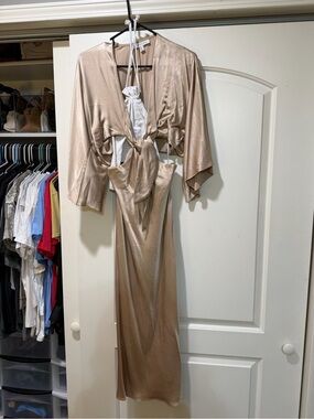 Shona Joy Satin Cutout Maxi Dress in Champagne